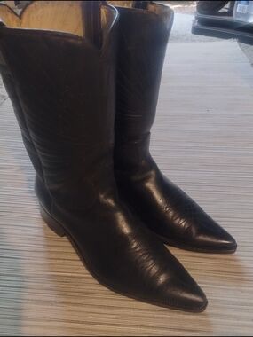Classic Black Leather Western Boots Mens Pointed Toe Sz 9